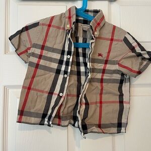 Burberry Kids Beige and Red Plaid Button-Down Shirt